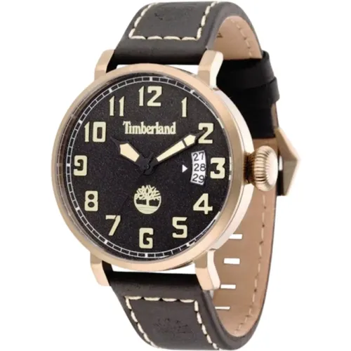 Gold Edelstahl Leder Herrenuhr , Herren, Größe: ONE Size - Timberland - Modalova