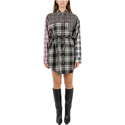 Tartan Wool Oversized Shirt Dress , female, Sizes: L, S, XS, M - Msgm - Modalova