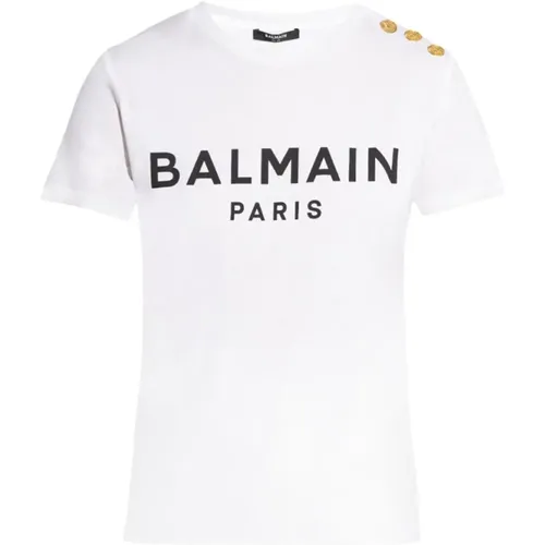 T-Shirt mit Logo , Damen, Größe: M - Balmain - Modalova