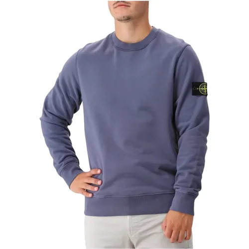 Blauer Baumwoll-Fleece-Sweatshirt mit Rippen , Herren, Größe: 3XL - Stone Island - Modalova