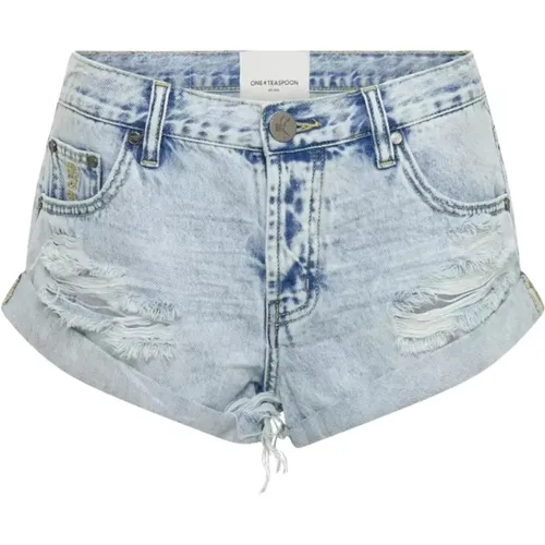 Niedrig sitzende Denim Shorts Distressed Blau - One Teaspoon - Modalova