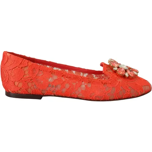 Dolce Gabbana Taormina Lace Crystals Ballet Flats Shoes , female, Sizes: 2 UK, 3 UK, 2 1/2 UK, 3 1/2 UK - Dolce & Gabbana - Modalova