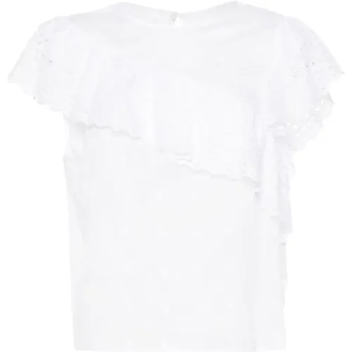 Weiße Bio-Baumwoll-Rüschen-T-Shirt , Damen, Größe: M - Isabel Marant Étoile - Modalova