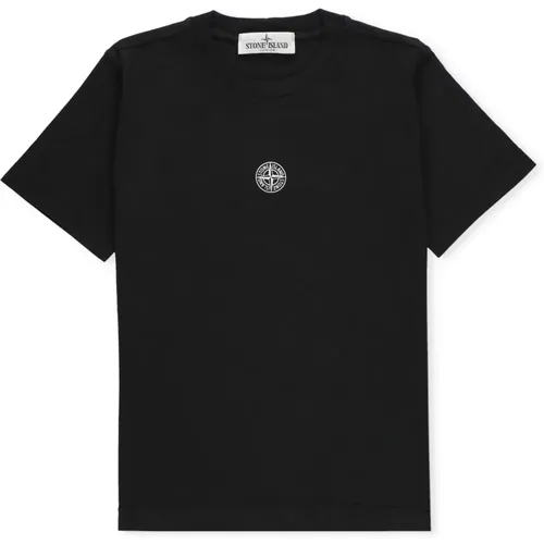 Schwarzes Baumwoll-T-Shirt für Jungen mit Logo-Print - Stone Island - Modalova