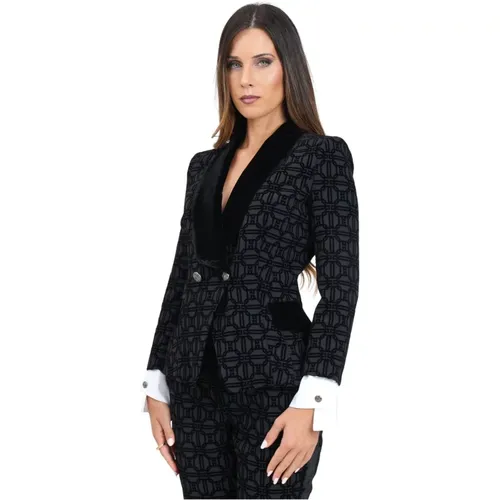 Schwarze Doppelreihige Flock Print Jacke - Elisabetta Franchi - Modalova