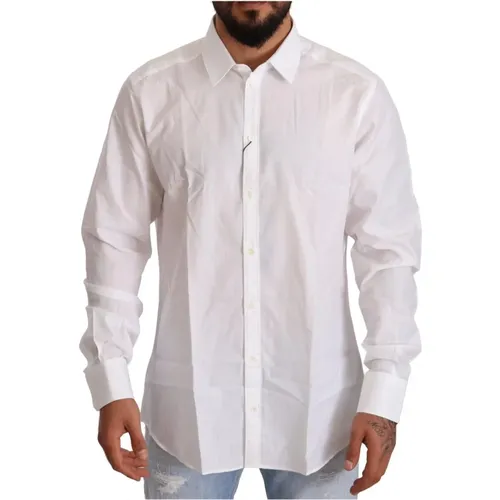 Weißes Baumwoll-Slim-Fit Martini Hemd , Herren, Größe: 4XL - Dolce & Gabbana - Modalova