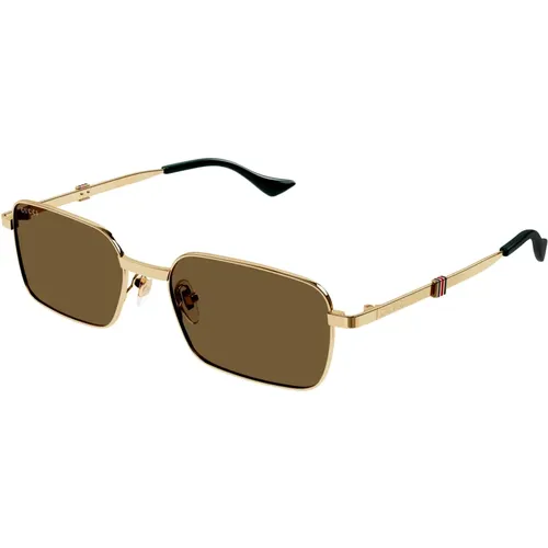 Gold/Light Brown Sonnenbrillen , Herren, Größe: 56 MM - Gucci - Modalova