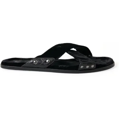 Schwarze Cross Strap Slide Sandalen , Herren, Größe: 44 EU - Dolce & Gabbana - Modalova