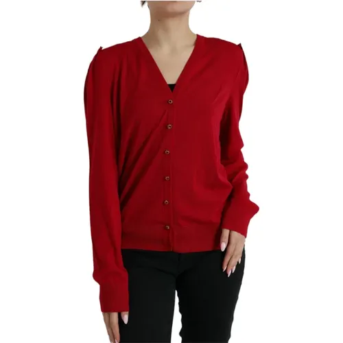 Roter Woll-V-Ausschnitt-Pullover Eleganter Stil - Dolce & Gabbana - Modalova