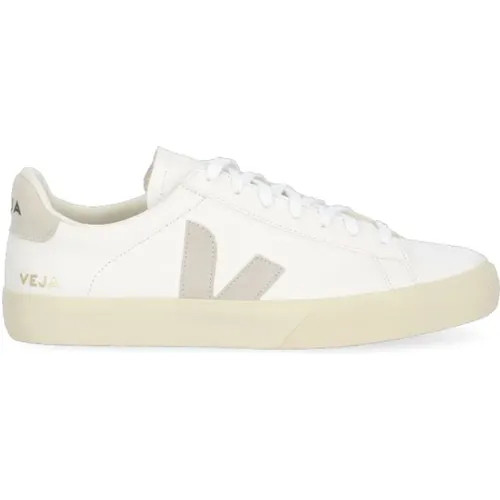 Weiße Leder Sneakers Runde Spitze Logo - Veja - Modalova