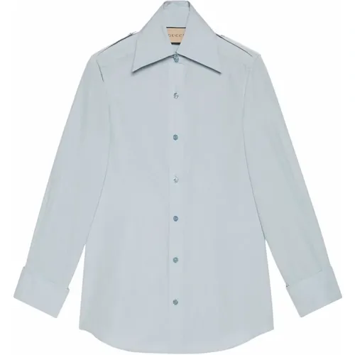 Light Poplin Shirt with Pointed Collar and Enamel GG Buttons , female, Sizes: XS - Gucci - Modalova