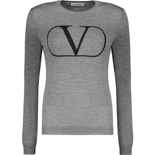 Gerippter Crew-Neck-Pullover mit Frontlogo , Damen, Größe: S - Valentino - Modalova