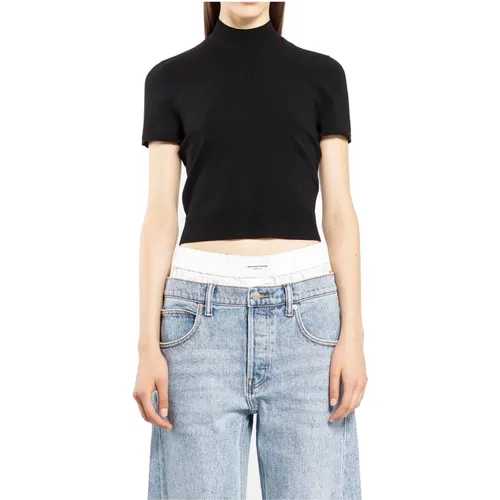 Embossed Logo Mock Neck Top , female, Sizes: S, XS, M - alexander wang - Modalova