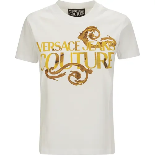 Weißes T-Shirt mit Druck - Versace Jeans Couture - Modalova