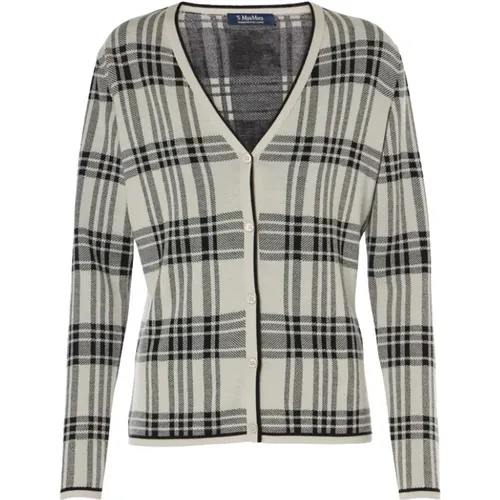 Checked Wool Cardigan, Black/Grey, Straight Fit , female, Sizes: L - Max Mara - Modalova