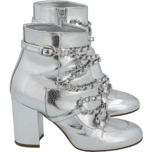Silver Leather Boots, Size 36, Pre-owned , female, Sizes: 3 UK - Chanel Vintage - Modalova