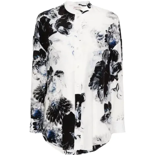 Floral Print Silk Shirt , female, Sizes: M, S - alexander mcqueen - Modalova