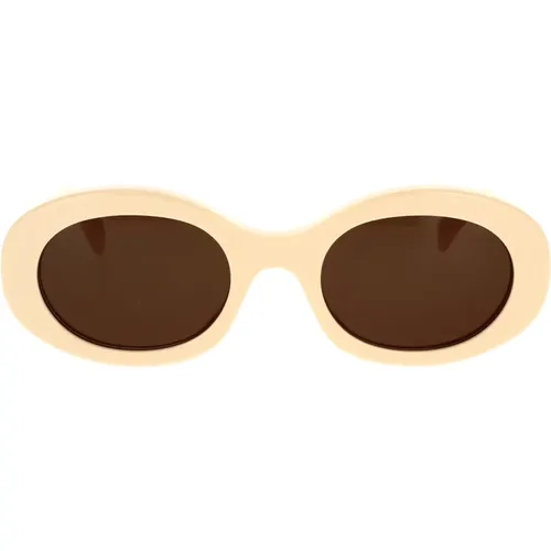Ovale Sonnenbrille Elfenbein braune organische Linsen , Damen, Größe: 52 MM - Celine - Modalova