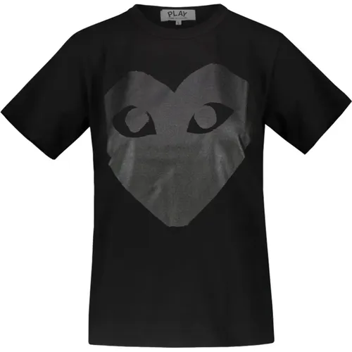 Schwarzes T-Shirt mit kurzem Ärmel und schwarzem Herzdruck - Comme des Garçons - Modalova