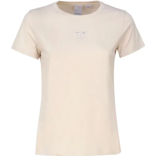T-Shirt mit Kurzen Ärmeln und Logo-Stickerei , Damen, Größe: L - pinko - Modalova