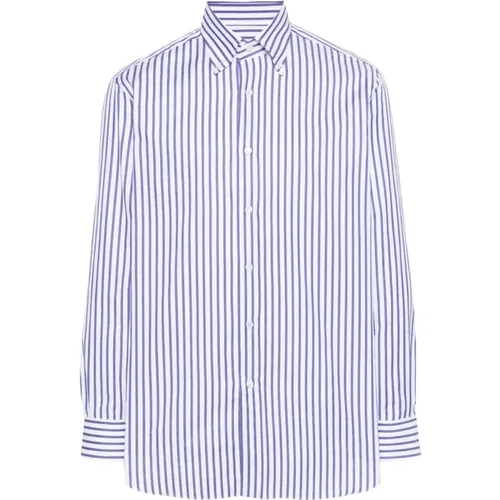 Navy and White Striped Button-Down Shirt , male, Sizes: L, 2XL - Brioni - Modalova