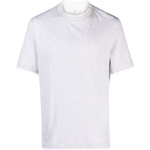 Contrast Detail Cotton T-shirt , male, Sizes: L, M - BRUNELLO CUCINELLI - Modalova