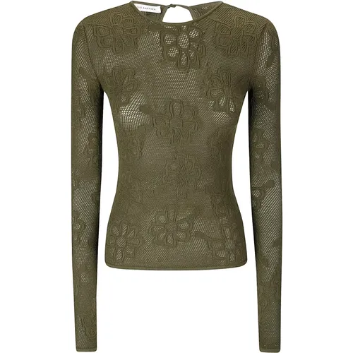 Floral Jacquard Mesh Top Olive , female, Sizes: M - Cecilie Bahnsen - Modalova