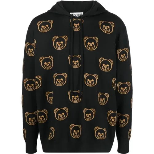 Teddy Bear Motif Hooded Sweater , male, Sizes: S, L - Moschino - Modalova