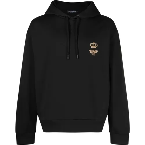 Schwarzer Kapuzenpullover mit Besticktem Logo , Herren, Größe: M - Dolce & Gabbana - Modalova