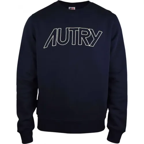 Navyblauer Baumwoll-Sweatshirt mit Besticktem Logo , Herren, Größe: M - Autry - Modalova