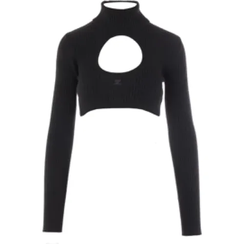 Cropped Turtleneck with Logo Embroidery , female, Sizes: M, S - Courrèges - Modalova