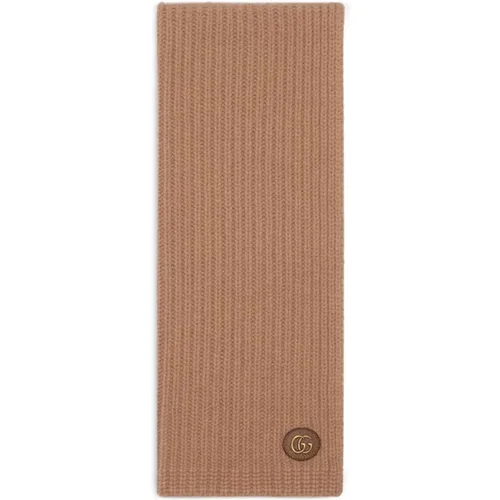 Ribbed Knit Wool Scarf with Gold-Tone Logo , female, Sizes: ONE SIZE - Gucci - Modalova