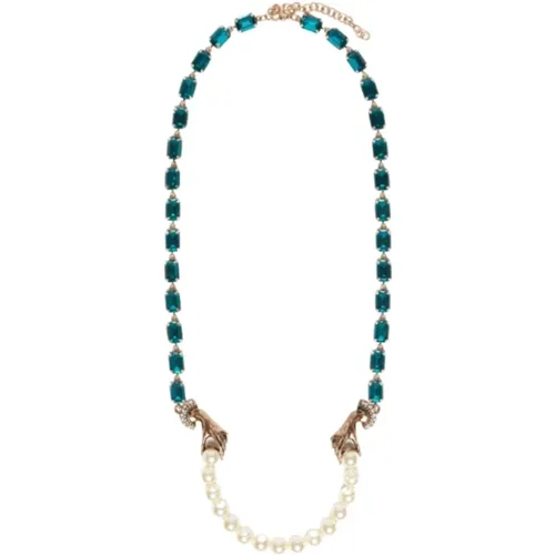 Chain Necklace with Pearls and Rhinestones , female, Sizes: ONE SIZE - Max Mara - Modalova