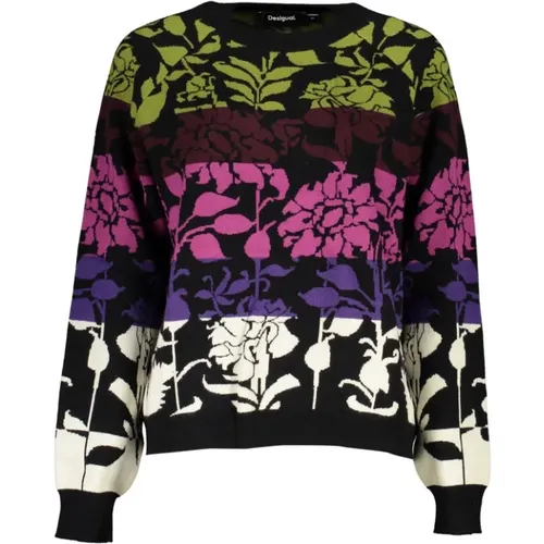 Schicker Schwarzer Pullover mit Kontrastdetails , Damen, Größe: L - Desigual - Modalova