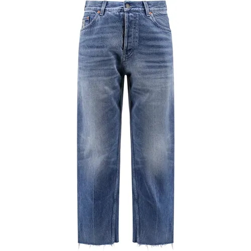 Gerade Jeans,Blaue Stonewashed Logo Patch Jeans - Gucci - Modalova