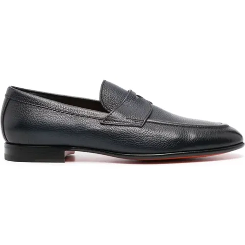 Classic Navy Calfskin Loafers , male, Sizes: 7 UK, 9 1/2 UK, 7 1/2 UK - Santoni - Modalova