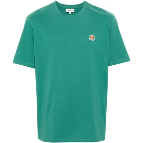 Grüne T-Shirts und Polos mit Fox Head Patch , Herren, Größe: XL - Maison Kitsuné - Modalova