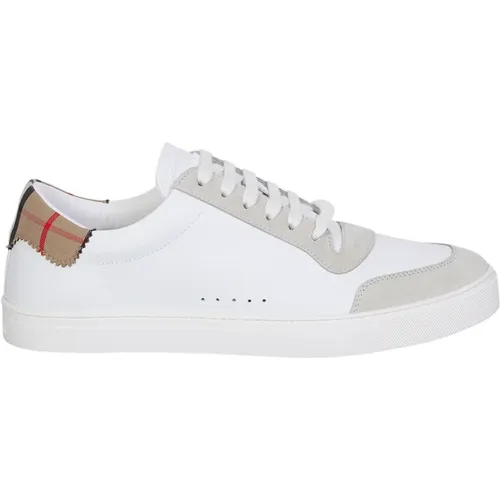 Weiße Leder Sneakers mit House Check Print , Herren, Größe: 42 1/2 EU - Burberry - Modalova