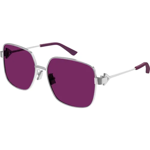 Silber/Violette Sonnenbrille , Damen, Größe: 59 MM - Bottega Veneta - Modalova