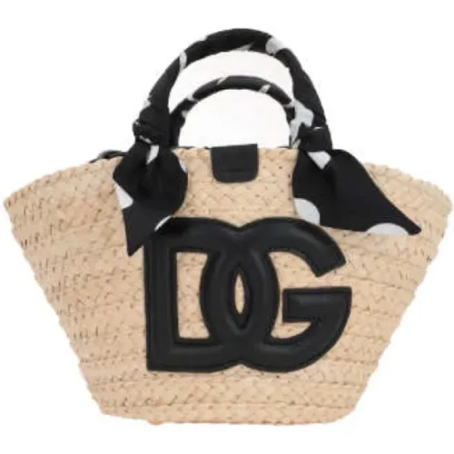 Straw Handbag with Silk Twill , female, Sizes: ONE SIZE - Dolce & Gabbana - Modalova