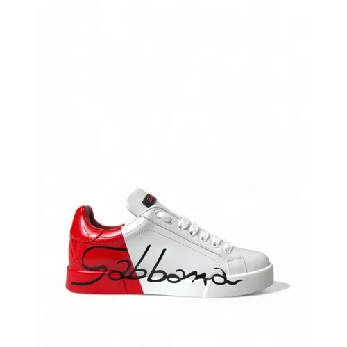 Weiße Rote Portofino Schnürschuhe , Damen, Größe: 36 EU - Dolce & Gabbana - Modalova