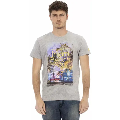 Graues Baumwoll-T-Shirt mit Frontdruck , Herren, Größe: XL - Trussardi - Modalova