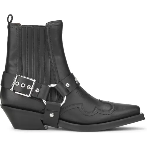 Schwarze Chelsea Western Stiefel , Damen, Größe: 38 EU - Ganni - Modalova