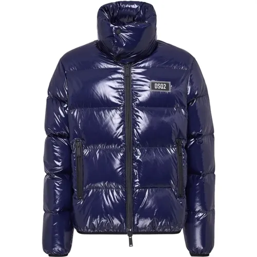 Blauer Gepolsterter Mantel Hochglanz-Finish , Herren, Größe: 2XL - Dsquared2 - Modalova