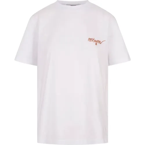 Weiße Baumwoll-Jersey-Logo-T-Shirt , Damen, Größe: XS - MSGM - Modalova