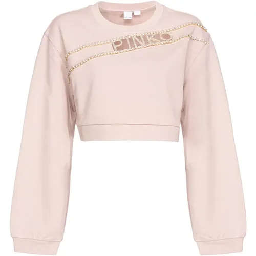 Cropped Sweatshirt mit Strass-Logo , Damen, Größe: M - pinko - Modalova