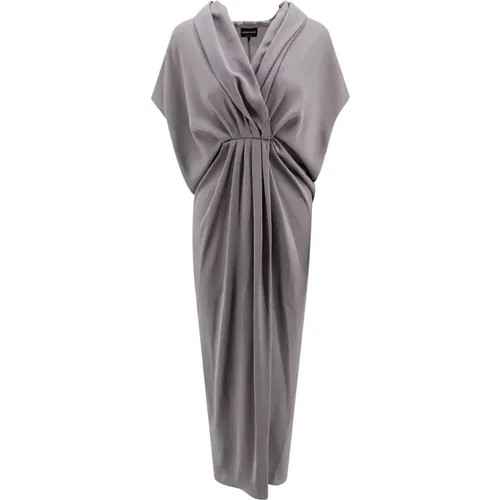 Grey Silk V-Neck Dress , female, Sizes: M - Giorgio Armani - Modalova