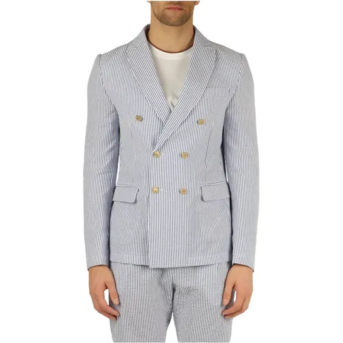 Double-breasted Cotton Seersucker Jacket , male, Sizes: S, XL, M, 2XL - Daniele Alessandrini - Modalova