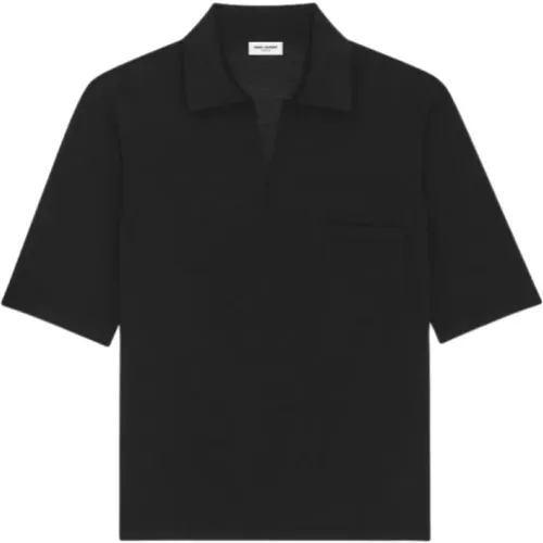 Wool V-Neck Polo Shirt , male, Sizes: M - Saint Laurent - Modalova