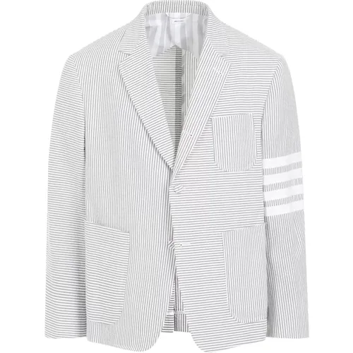Striped Cotton Jacket Grey Ss24 , male, Sizes: XL, 2XL - Thom Browne - Modalova